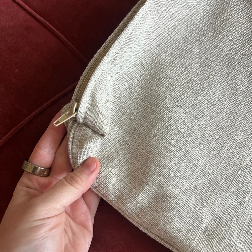 Neutral 18x18 Linen Look Pillow Covers (Set of 2) + Matching Couch Scarf